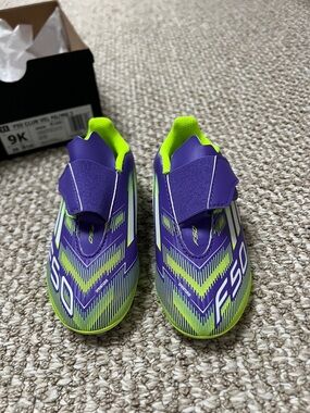 Adidas F50 Kids Soccer Cleats – Purple & Neon Green size 9 toddler